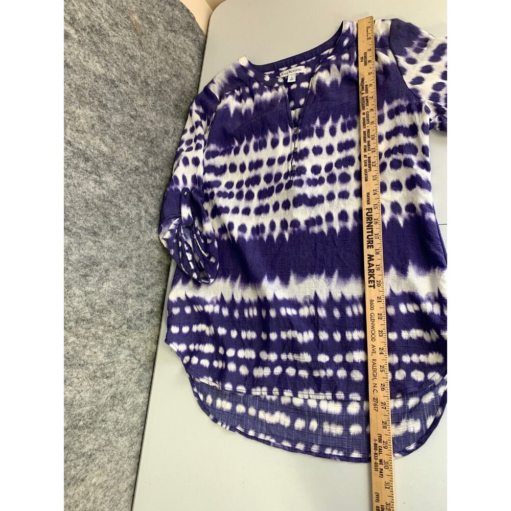 Kim Rogers Womens Small Top Purple Tie Dye Roll Tab Sleeves V-Neck Blouse - Picture 7 of 7